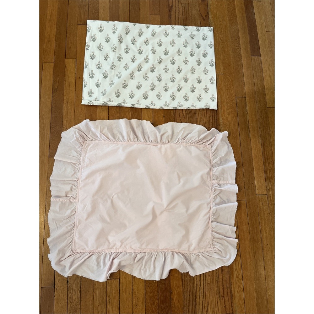 2 Pottery Barn Teen Kids Standard Organic Cotton Pillowcases Pink Floral Ruffle
